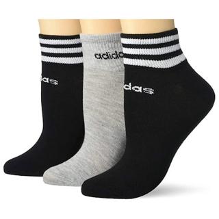 【adidas 愛迪達】2024女時尚美國進口厚襪運動條紋低切黑灰混搭3入組-網