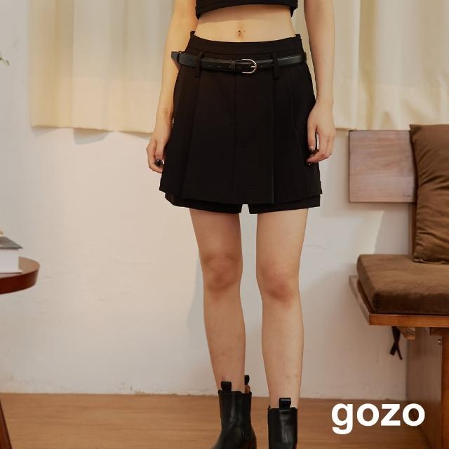 【gozo】百褶假兩件短褲裙附皮帶(兩色)