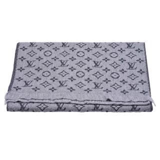 【Louis Vuitton 路易威登】M70932經典Monogram Classic系列雙色立體織花羊毛針織圍巾(淺灰色)