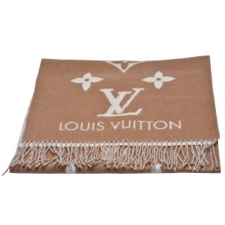 【Louis Vuitton 路易威登】M76067 Reykjavik系列Monogram織花羊絨雙面針織圍巾(黃褐色)