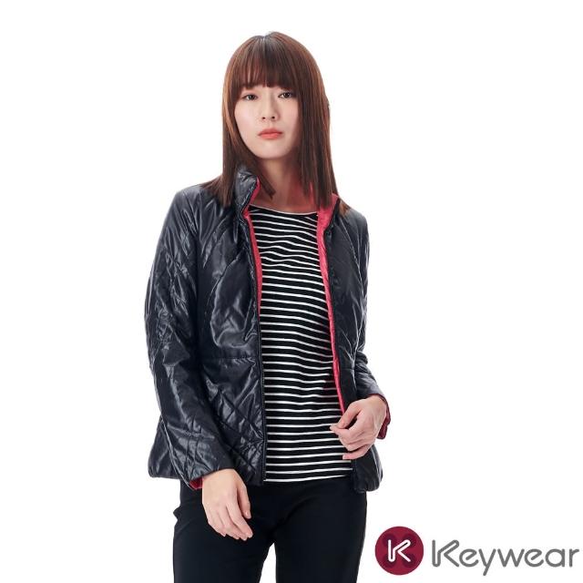 【KeyWear 奇威名品】不規則切割收腰設計鋪棉外套(黑色)