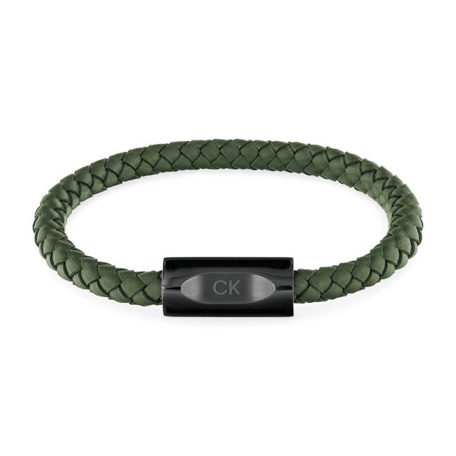 【Calvin Klein 凱文克萊】CK 綠色皮革編織手環(35000572)
