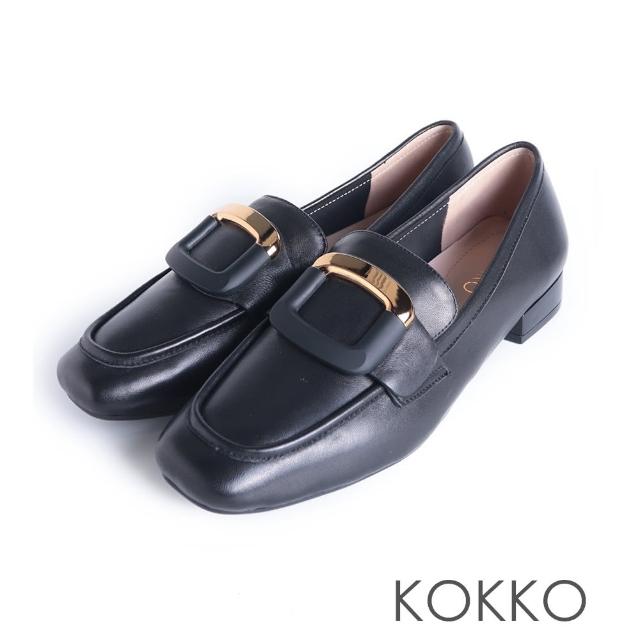 【KOKKO 集團】大方俐落方頭金屬飾扣包鞋(黑色)