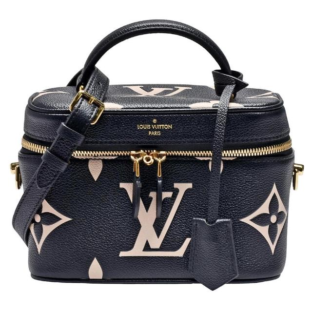 【Louis Vuitton 路易威登】M45780經典VANITY PM系列Empreinte雙色牛皮手提/斜背化妝包(黑/米)