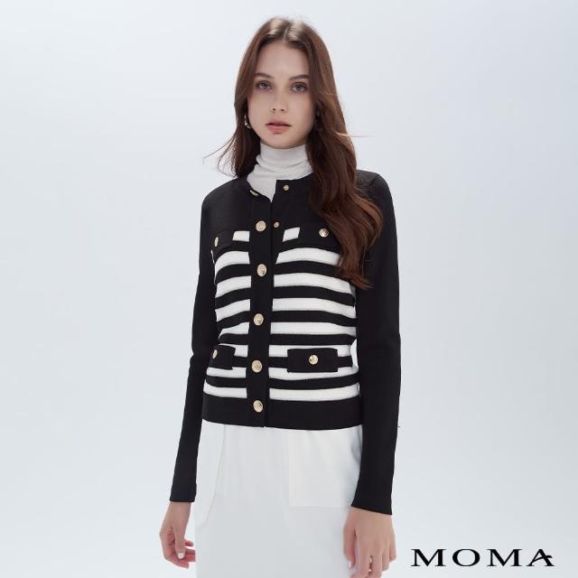 【MOMA】典雅條紋小香針織外套(黑色)