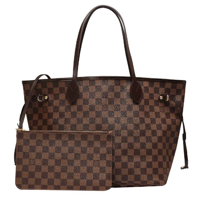 【Louis Vuitton 路易威登】N41358 經典棋盤格NEVERFULL MM大型子母肩背購物包