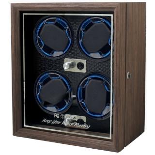 【Winders365】藍光升級版-黑胡桃木紋立式自動上鍊機/搖錶器/手錶上鍊盒/機械錶盒(4只腕錶轉台)