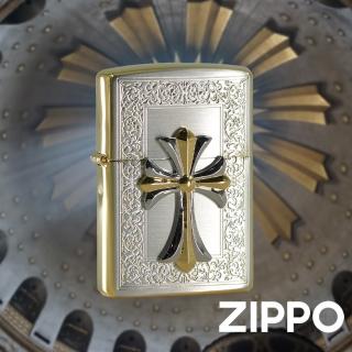 【Zippo官方直營】花紋雙色十字架防風打火機(美國防風打火機)