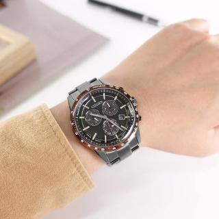 【CITIZEN 星辰】光動能 萬年曆 三眼計時 日本製造 日期 防水100米 不鏽鋼手錶 鍍灰 40mm(BL5495-72E)