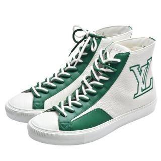 【Louis Vuitton 路易威登】FA0231-GR 品牌LOGO牛皮高筒休閒鞋(白綠色)