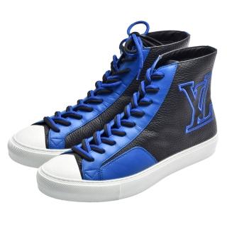 【Louis Vuitton 路易威登】FA0231-BL 品牌LOGO牛皮高筒休閒鞋(黑藍色)