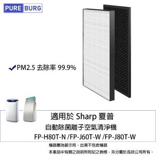 【PUREBURG】適用SHARP夏普FU-H80T-N FP-J80T-W FP-J60T-W空氣清淨機 副廠濾網組(HEPAX1+活性碳濾心X1)