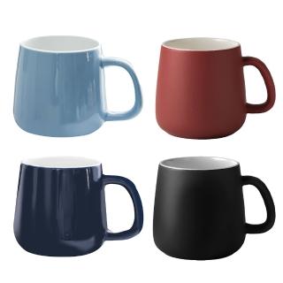 【小麥購物】莫蘭迪馬克杯四件組420ML(質感黑+磚紅+海軍藍+灰藍色)