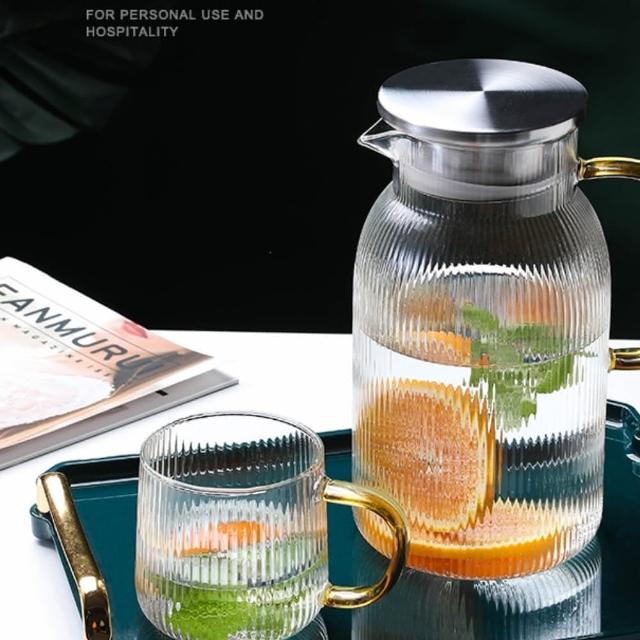 【好拾物】耐熱玻璃 直條紋水壺 把手水壺 玻璃水壺(1500ML)