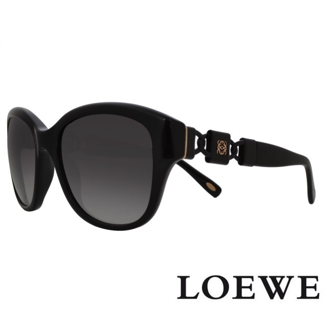 【LOEWE 羅威】初夏新款 經典鍊鎖大框款太陽眼鏡(黑/金 SLW847-0700)