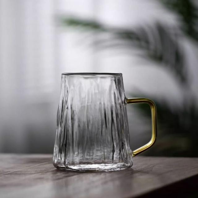 【好拾物】耐熱玻璃 樹紋水杯 把手水杯 玻璃水杯(450ml)
