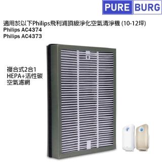 【PUREBURG】適用Philips飛利浦AC4374 AC4373頂級空氣清淨機 副廠複合式2合1活性碳HEPA濾網