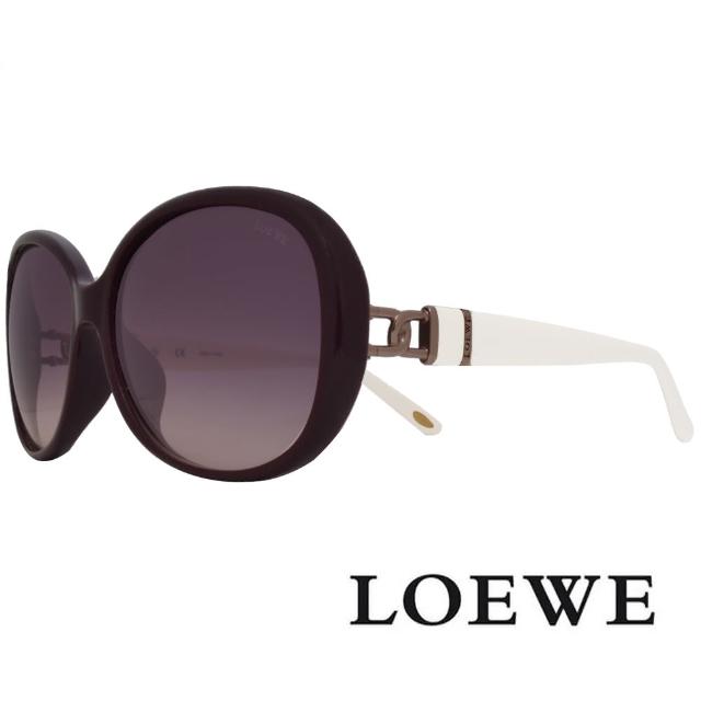 【LOEWE 羅威】經典扣環顯小臉款太陽眼鏡(深紫/白 SLW821G-09FD)