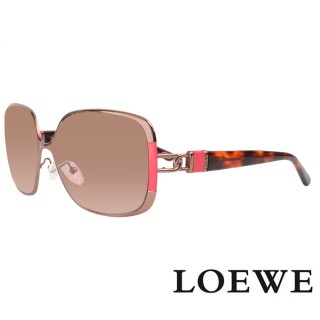 【LOEWE 羅威】西班牙皇室品牌羅威金屬皮革太陽眼鏡(琥珀/桃粉 SLW405-8F4X)
