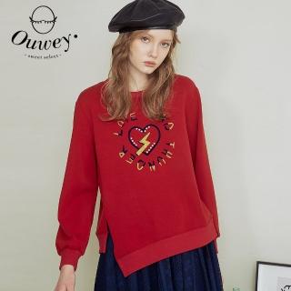 【OUWEY 歐薇】閃電愛心字母釘珠造型高含棉上衣3214021601(紅)