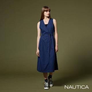 【NAUTICA】女裝 交叉V領無袖洋裝(藍)