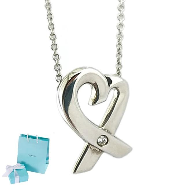 【Tiffany&Co. 蒂芙尼】925純銀-鑲單科鑽經典Loving heart 墜飾項鏈