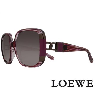 【LOEWE 羅威】金屬皮革質感大方框款太陽眼鏡(紫/黑銀 SLW806-0P6D)