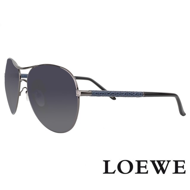 【LOEWE 羅威】精緻皮革鏡腳設計款太陽眼鏡(深藍/黑 SLW380-0568)