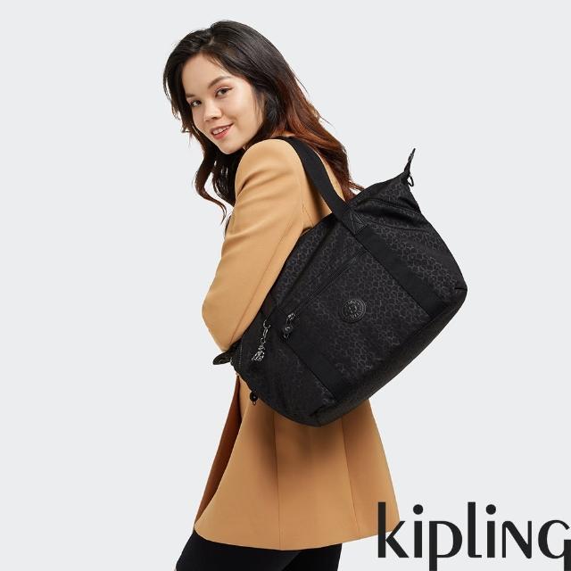 【KIPLING】經典黑菱格紋印花手提側背包-ART
