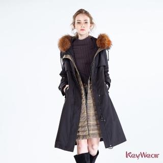 【KeyWear 奇威名品】時尚兩件式風衣羽絨大衣外套(黑色)