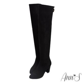 【Ann’S】逆天長腿-防水絨布 後釦帶粗跟高跟過膝靴8cm(黑)