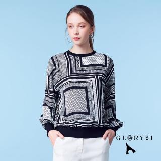 【GLORY21】速達-網路獨賣款-不規則方形幾何印花上衣(黑色)