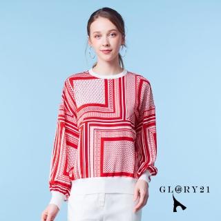 【GLORY21】速達-網路獨賣款-不規則方形幾何印花上衣(紅色)
