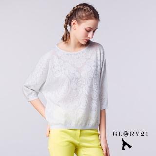【GLORY21】速達-網路獨賣款-圓領蕾絲面針織上衣(白色)