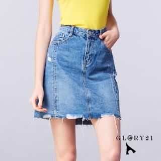 【GLORY21】速達-網路獨賣款-街頭風修身牛仔短裙(藍色)