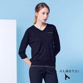 【GLORY21】速達-網路獨賣款-亮鑽V領針織上衣(黑色)