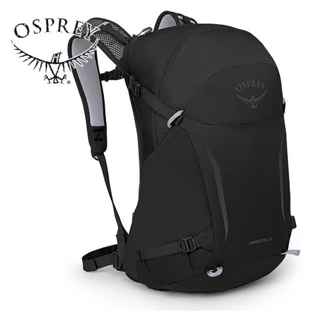 【Osprey】Hikelite 26 輕量網架背包 黑色(健行背包 運動後背包 多功能背包)