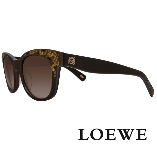【LOEWE 羅威】限量款華麗金雕太陽眼鏡(墨綠/金 SLW841-06PC)
