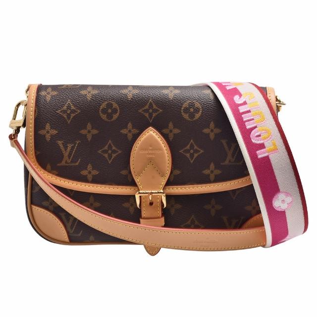 【Louis Vuitton 路易威登】M46049經典DIANE系列Monogram帆布提花寬肩帶手提/斜背包(桃紅色)