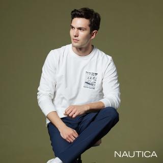 【NAUTICA】男裝 品牌帆船印花口袋長袖T恤(白)