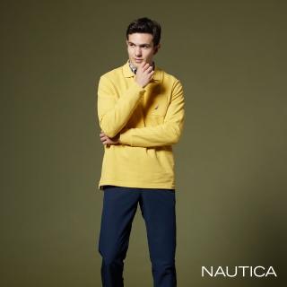 【NAUTICA】男裝 品牌LOGO刺繡口袋長袖POLO衫(黃)