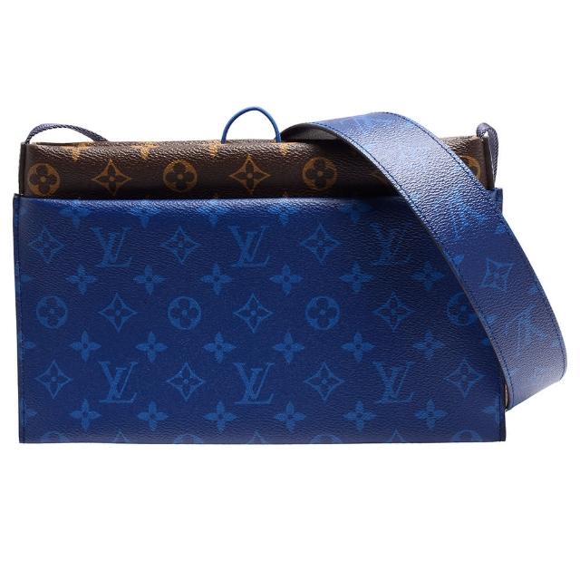 【Louis Vuitton 路易威登】M43854 經典Pouch系列MM帆布結合Taiga皮革手拿/斜背包(海藍色)