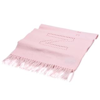 【Louis Vuitton 路易威登】M74948經典品牌LOGO打洞喀什米爾羊毛流蘇圍巾(粉紅色)