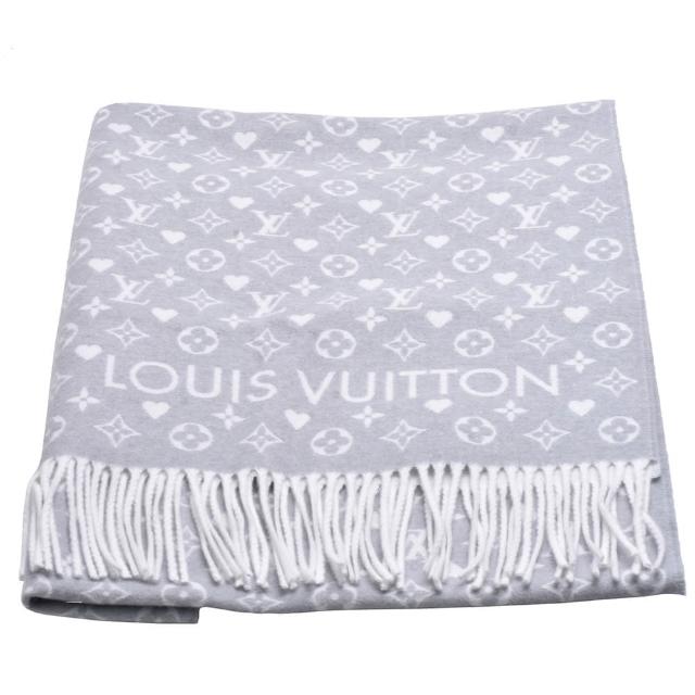 【Louis Vuitton 路易威登】M77641 經典GAME ON雙色Monogram圖案喀什米爾羊毛流蘇圍巾(灰色)