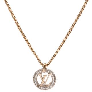 【Louis Vuitton 路易威登】M00759經典LOUISE BY NIGHT字母水鑽鑲飾圓形吊墜項鍊(金色)