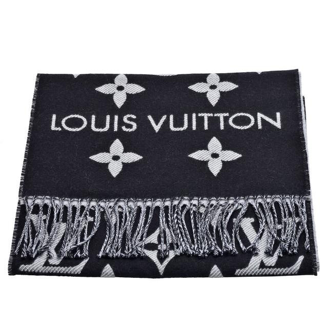 【Louis Vuitton 路易威登】M77853 經典ESSENTIAL對比色Monogram圖案羊毛圍巾(黑色)