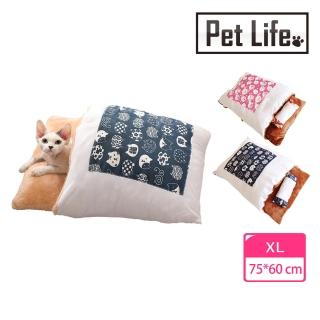 【Pet Life】保暖柔軟日式被褥型可愛寵物窩 藍色招財貓/紅色招財貓 XL