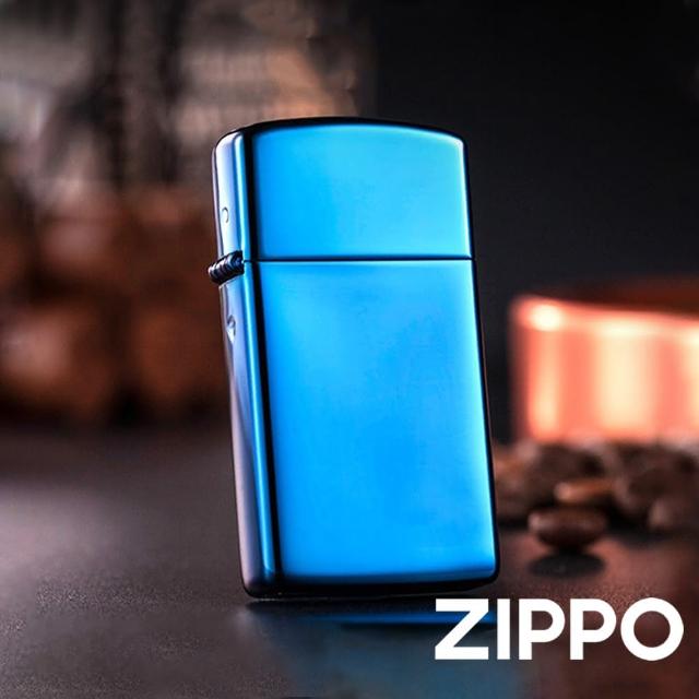 【Zippo官方直營】窄版藍冰-素面防風打火機(美國防風打火機)