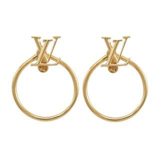 【Louis Vuitton 路易威登】M00763 經典LV Initials標誌Eclipse系列圈環飾品耳環(金色)