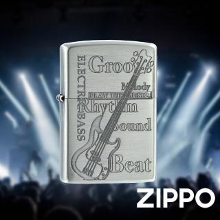 【Zippo官方直營】演奏音樂-貝司-髮絲銀-防風打火機(美國防風打火機)